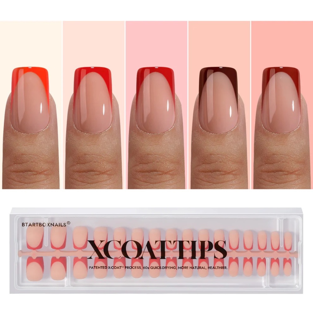 BTArtBoxNail - XCOATTIPS French - Short Square Red Pastel Tips